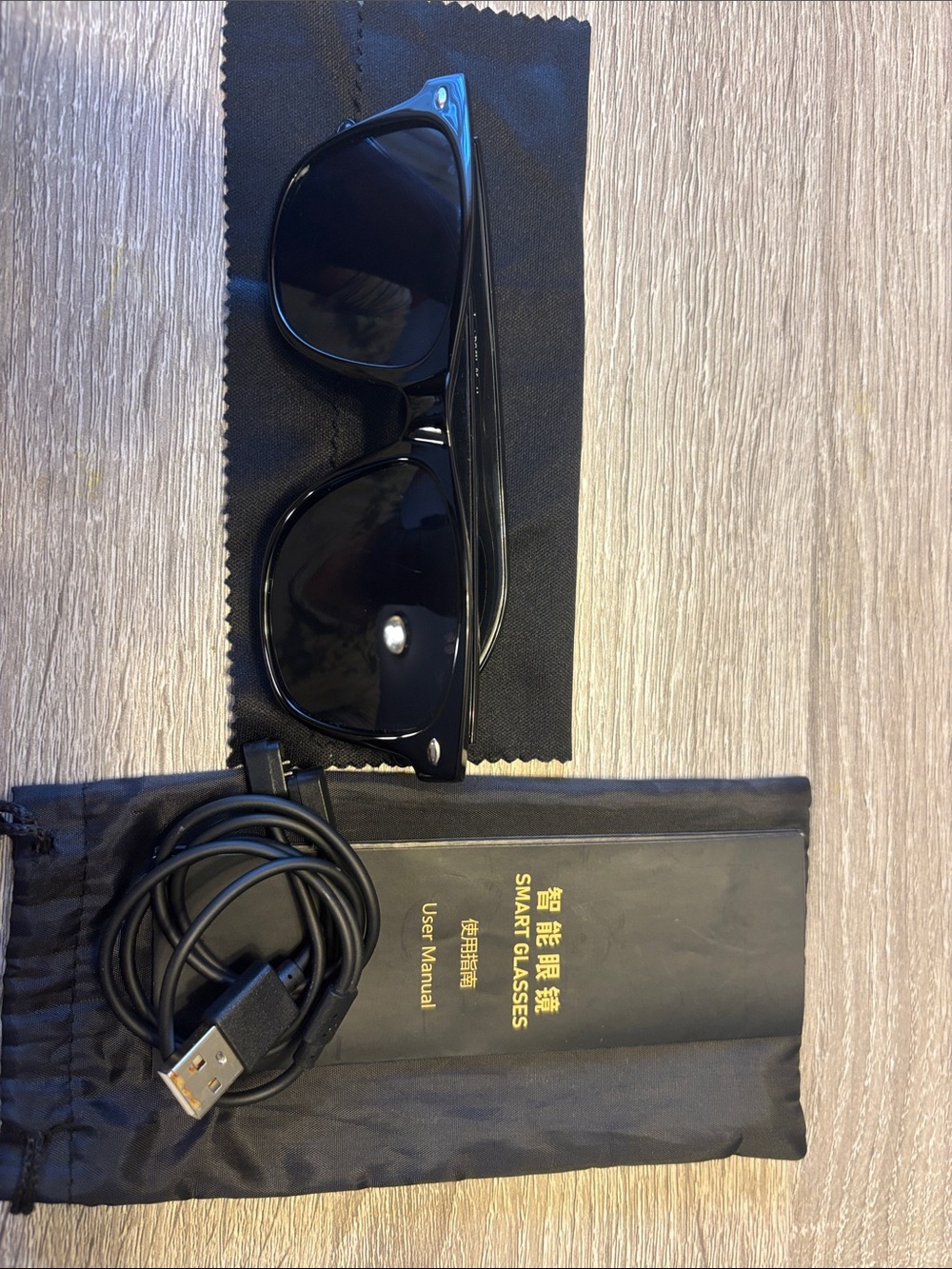 Black Smart Sunglasses with USB Charging Cable - Modern Men’s Accessory